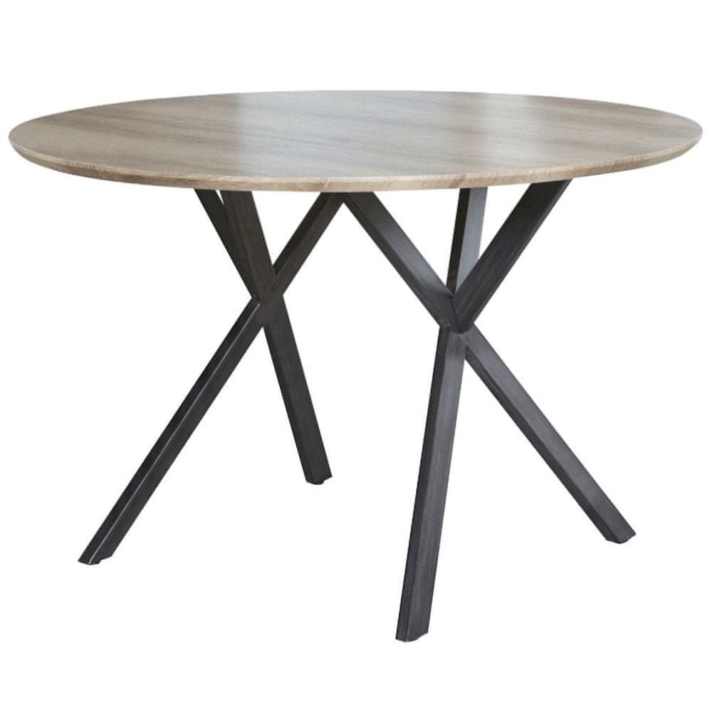 KONDELA Okrúhly jedálenský stôl Akton - sivý dub / čierna